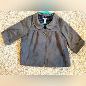 Gray bolero, nautical detail with polka dot inner lining